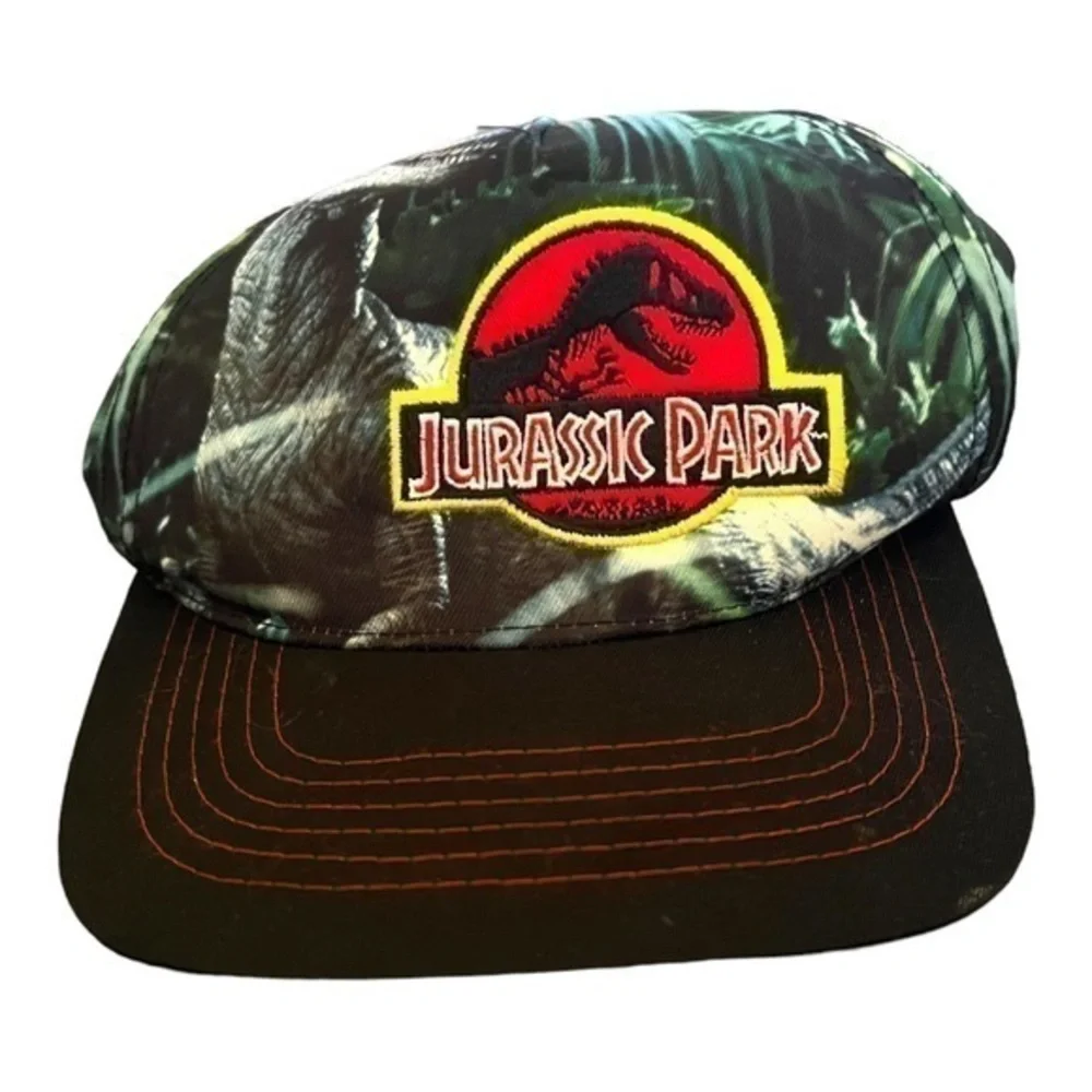 ▶️ Jurassic Park ◀️ Multi Color Flat Bill Snap Back Hat.